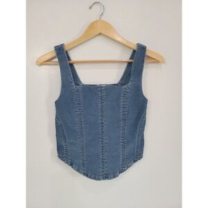 Blue Denim Corset Tank Top Maurices Womens Square Neck Smocked Back Small